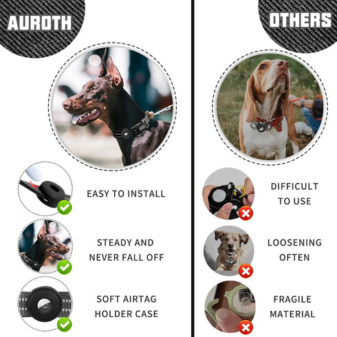 Auroth Airtag Dog Collar, Adjustable, Heavy Duty D Ring, Tangle Free, for Medium Large Dogs