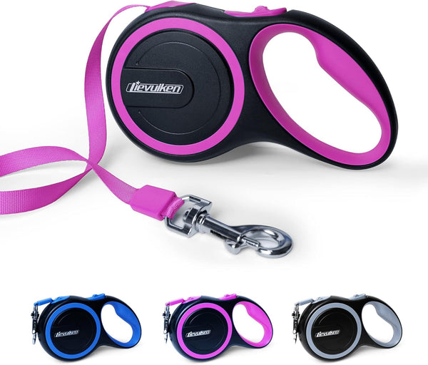 16 FT Retractable Dog Leash with No Tangle for Dogs up to 44lbs, One-Handed Brake, Strong Nylon Tape