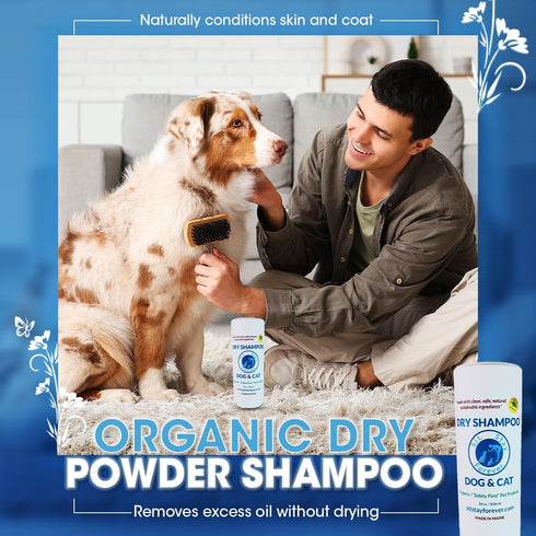 Dry Shampoo for Dogs & Cats – Organic No-Rinse Powder, Hypoallergenic, Odor Control, 7 oz, Made in USA