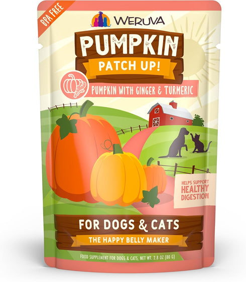 Weruva Pumpkin Patch Up!, Pumpkin with Ginger & Turmeric for Dogs & Cats, 2.8oz Pouch (Pack of 12)