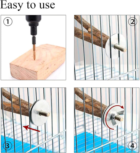 Bird Cage Screws, 20 Washers, 10 Screws, 10 Wing Nuts, Drill Tool Hardware for Bird Playground Perch