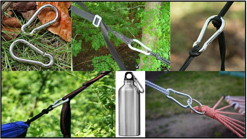 Heavy Duty Bushcraft Stainless Steel Carabiner Spring Snap Clip Link Hooks, 200-500lb Load, 2-12 Packs