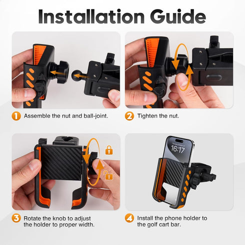 Mixsuper Liner Golf Cart Phone Mount Holder for Club Car/EZGO/Yamaha, Big Phones Thick Cases Friendly, Universal Phone