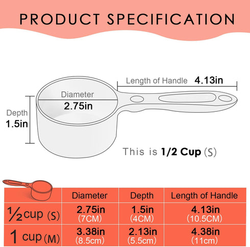 SUPERDESIGN ½ Cup Dog Food Scoop, Cat Food Scoop, Ice Scoop, Plastic Measuring Cup for Canisters and Freezer