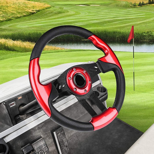 Golf Cart Steering Wheel or Adapter for Club Car DS, Club Car Precedent, EZGO, Yamaha (Red Steering Wheel)