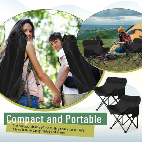 Seeloowy 2 Pack 600D 330lbs(Black) Compact Camping Chairs Portable Folding for Outside with Carry Bag Lightweight Moon
