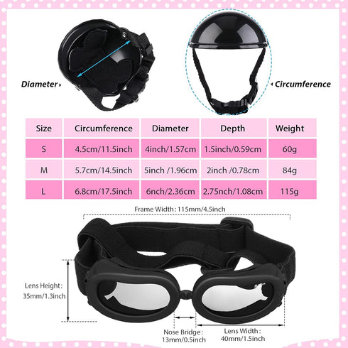 Frienda 4 Pieces Pet Dog Helmet and Goggles Set, Padded Motorcycle Helmet and Sunglasses for Small Dogs