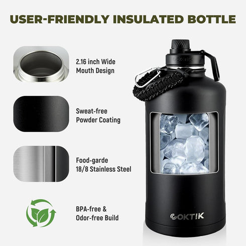 128oz 1 COKTIK Insulated Water Bottle - Stainless Steel Vacuum Metal, Portable Gallon Large-Capacity Sports Bottle