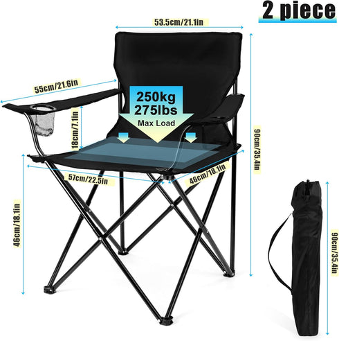 Set 2, 275lbs HaSteeL Foldable Camping Chair of Folding Camp Chairs for Adults, Large Portable Lawn Chair for Outdoors