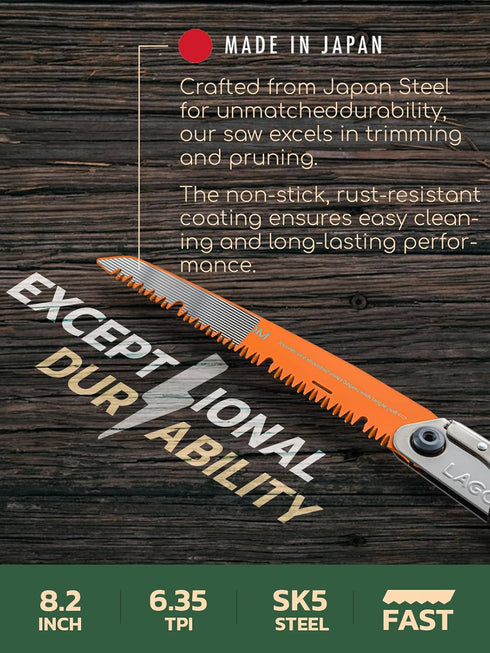 LAGOM Folding Saw, 8.2" Camping Hand Saw Made with SK5 Steel, Survival Folding Camp Saw