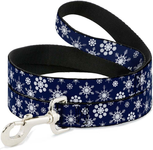 Dog Leash Snowflakes Blue White, 4 Feet Long, 1.0 Inch Wide