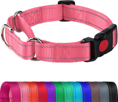 Joytale Martingale Collar for Dogs, Reflective Heavy Duty, Adjustable Nylon for Large Dogs, Walking Training, Pink, L
