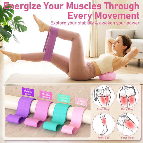 Jollcma 14.5"Pilates Set,9" Towel,6 Pilates Kit for Home Workouts, Pilates Essentials Kit for Women, Better Me Pilates