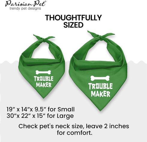 Parisian Pet Unisex Dog Bandanas with 'Trouble Maker' Print - Adjustable Polyester Scarf for Large Dogs