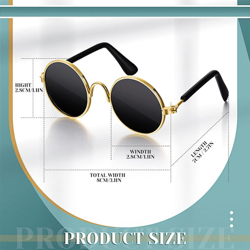 Dog Sunglasses - Retro Pet Glasses Classic Round Metal Eye Wear for Cats and Dogs, Cosplay Party Costume (Gold, Black)
