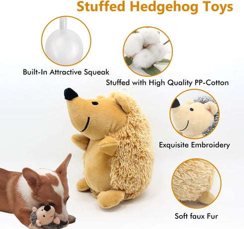 Durable Dog Squeaky Toys, Interactive Plush Chew Toys for Small, Medium, Large Dogs (Grey+Yellow, Hedgehogs)