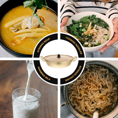 9.44X9.44X2.75In Luxshiny Korean Ramen Pot Lightweight Aluminum Noodle Cooker with Lid Double Handles Fast Heating
