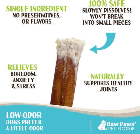 Raw Paws Thin Bully Sticks for Small Dogs, 6-Inch, 20 Count, Low Odor Chews for Puppies