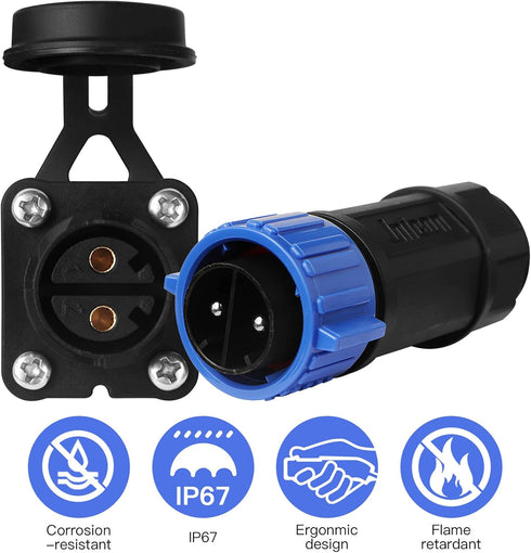 Trolling Motor Plug Receptacle Set, Waterproof Marine Boat DC Power Connector, 12V/24V/36V/48V, 2-Pack for Fishing