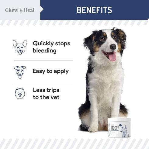 Chew + Heal Labs Styptic Powder - Quick Stop Bleeding Powder for Dogs, Cats, and Other Animals - 1.5 oz