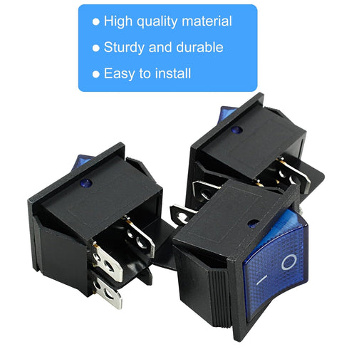 Unlorspy 3Pcs KCD4 4 2 (Blue,16A 250V 20A 125V) Rocker Switch DPST Pins Position (ON Off) Boat Toggle Switch with Blue