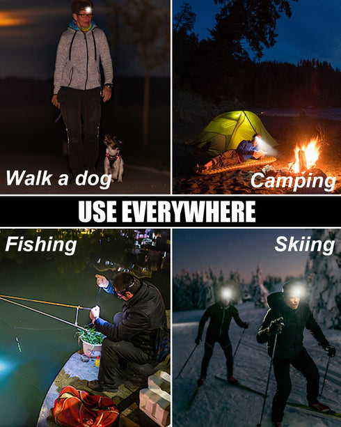 Rechargeable Headlamp, 8 LED Flashlight 18000 Lumen, 8 Modes with White Red Lights, Waterproof Head Lamp for Outdoor
