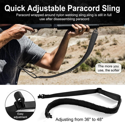 Two-Point Paracord Sling with Swivels, Non-Slip Quick Adjustable Length Strap for Hunting