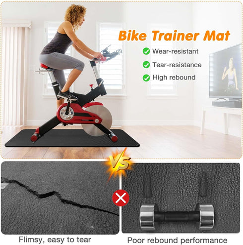 Treadmill Mat Compatible with Peloton Bike, 6mm Thick Exercise Bike Mat for Treadmill and Row, Protects Floors