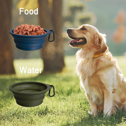 PetBonus 2-Pack Silicone Collapsible Dog Bowls, BPA Free Portable Foldable Travel Bowl for Dogs Cats with 2 Carabiners