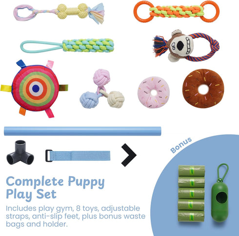 8 Nocciola Puppy Play Gym with Hanging Toys, Indoor Jungle Gym Activities Center Playground for Puppies, Squeaky Plush