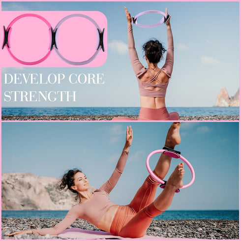 Poen 14 Pcs Pilates Ring and Ball Set for Women - Circle Ball with Stretching Strap, 8 Resistance Bands, Non-Slip Socks.