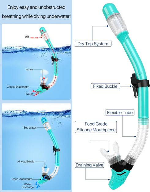 Snorkeling Gear for Adults, 4 in 2 Snorkel Set with Panoramic View Diving Mask, Anti-Fog, Dry Top Snorkel, Fins
