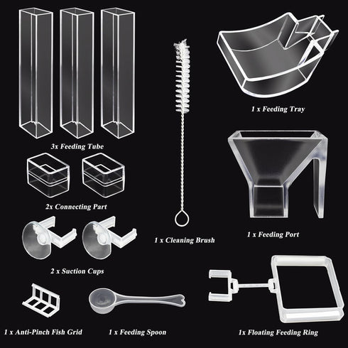 Shrimp Feeding Tube and Dish Set, Clear Fish Feeder Tube with Feeding Ring and Cleaning Brush for Fish Tank