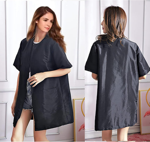 Gliitatu Dog Grooming Smock Black M with Full Zipper, Non-Sticky Hair Pet Groomer Smock for Hair Stylist Barber