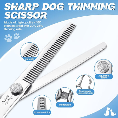 6 1 Set 6.5" 7" 7" 7" JASON Dog Grooming Scissors Kit, Professional in Dog Scissors - Thinning, Straight, Up-Curved