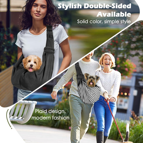 Pawaboo Dog Sling Carrier for Small Dogs, Reversible Hands Free Carrier Sling with Adjustable Strap and Safety Leash