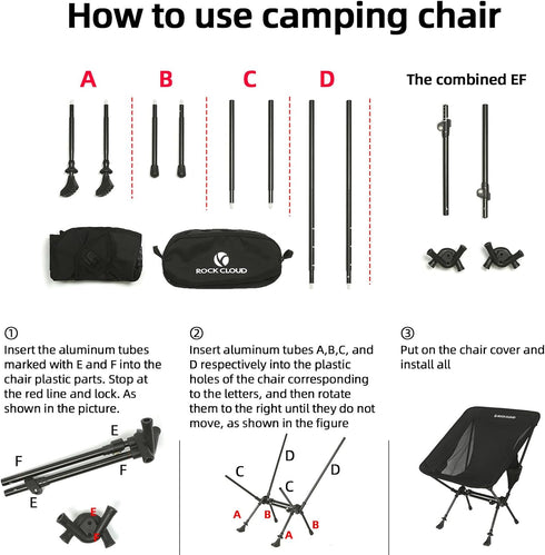 2 1 Backpacking ROCK CLOUD Portable Camping Chair Ultralight Folding Chairs and Trekking Pole in for Outdoor Camp