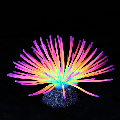 Glowing Fish Tank Decorations, 4 pcs Glow Aquarium Ornaments (Purple Coral, Rainbow Sea Urchin, Green Kelp, Pink