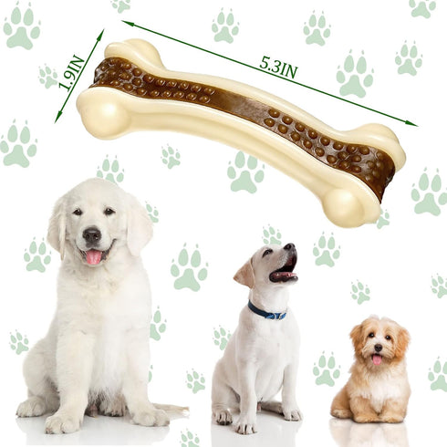 Sosation Bones Shaped Dog Toys for Aggressive Chewers, 2 Pack Dog Chew Toys Nylon Beef Flavor Dog Teething Toys for Large/Medium/Small Puppies Breeds(Medium, Curved Bone)