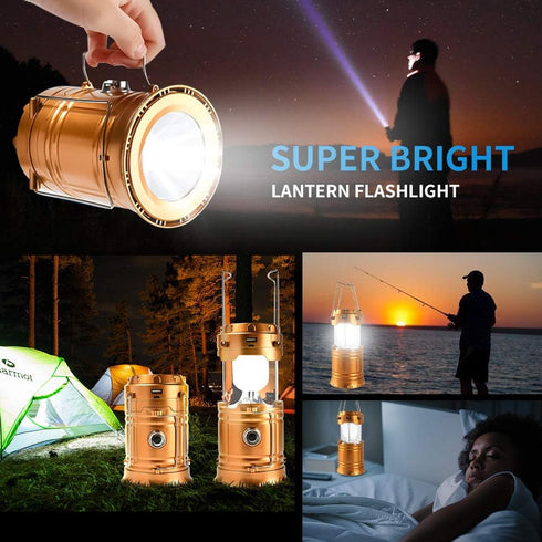LED Camping Lantern, Solar and Rechargeable, Collapsible Portable Light for Daily Use and Emergencies