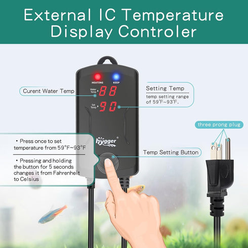 hygger 40-75 Gallon Aquarium Heater, 300W Quartz Submersible Fish Tank Heater with LED Display Controller