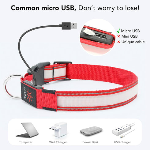 LED Light Up Dog Collars, Micro USB Rechargeable Waterproof, Adjustable Glow Dark Collar for Night Walking for Small