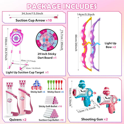 2 Pack 4 1 Set 20 5-12 VATOS Bow and Arrow Toy with LED Light - in Archery & Dart Game with Suction Cup Arrows, Mermaid