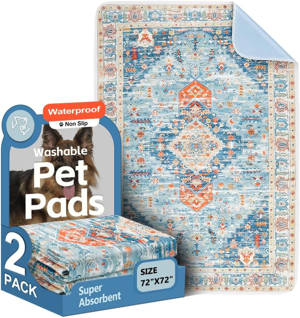 Washable Pee Pads for Dogs 2 Pack Reusable Puppy Training Pads 72"x72"