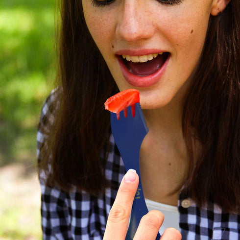 Tapirus 4 Blue Spork to Go Set, Durable BPA Free Spoon, Fork, Knife Combo Utensils for Camping in Carrying Case