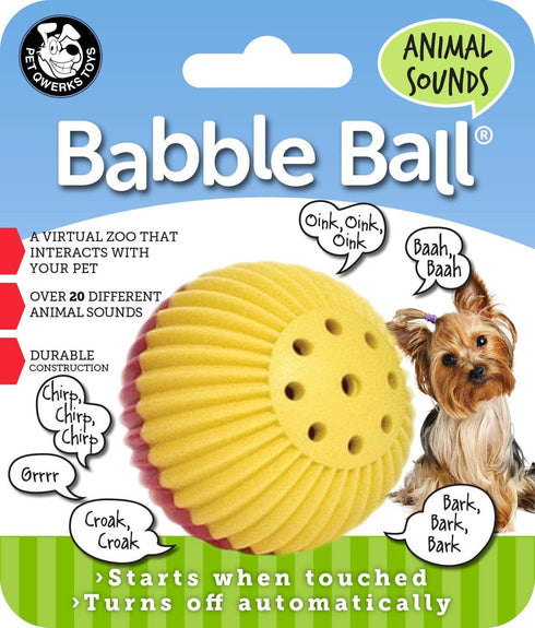 Pet Qwerks Animal Sounds Babble Ball, Chew Dog Toy, Small