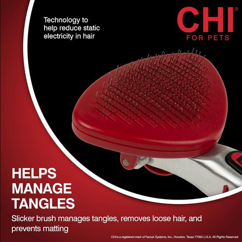CHI for Cats High-End Self Cleaning Slicker Brush, Effective Grooming Brush for Long Hair Indoor Cats