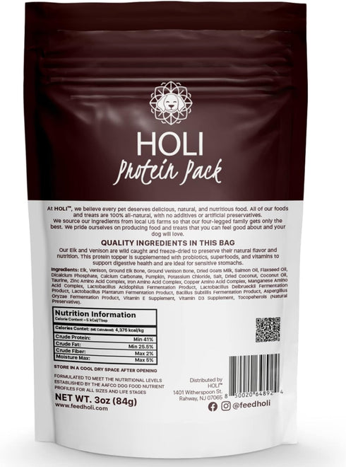 96% 100% 6oz HOLI Freeze Dried Elk and Venison Dog Food Topper - Meat, Wild Caught Free Range - Freeze Dried Dog Food