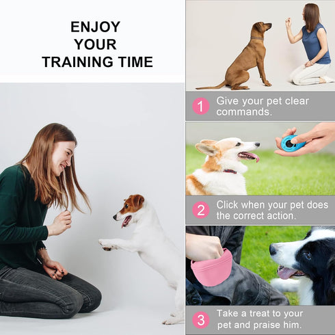 Left&Right Dog Clicker Training Kit with Silicone Treat Pouch, Clickers, and Magnetic Buckle for Dogs