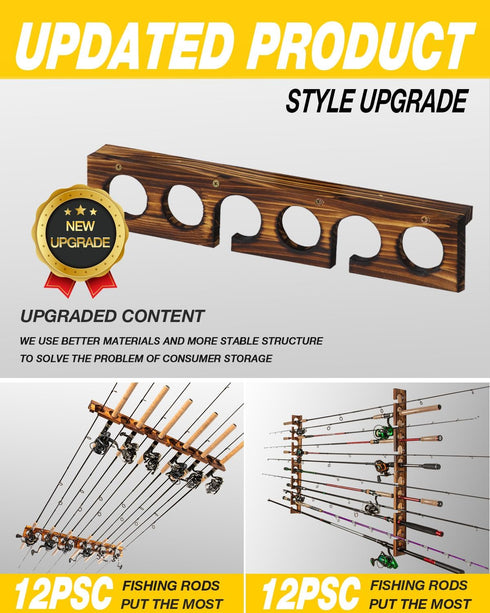 Ghosthorn Fishing Pole Rod Racks, Holds Up to 12 Rods, Wall or Ceiling Mounted Fishing Gear Organizer for Garage Storage